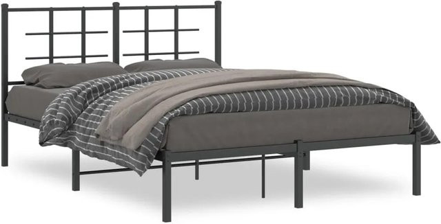 vidaXL Bettgestell aus Metall mit Kopfteil in Schwarz Matt, B/T/H: 140 x 200 x 90 cm - Bild 1