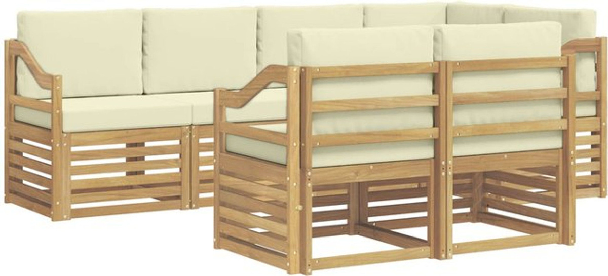 vidaXL Ecksofa Set in Weiß und Beige mit 7 Kissen, modern und skandinavisch im Design, wendbar mit Akazien-Massivholz - Bild 1