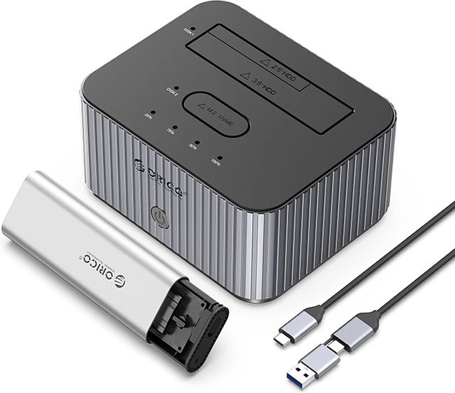 Orico IT28E-C Dockingstation für 2,5 und 3,5 Zoll SATA HDD/SSD sowie M.2 NVMe SSD, Grau - Bild 1