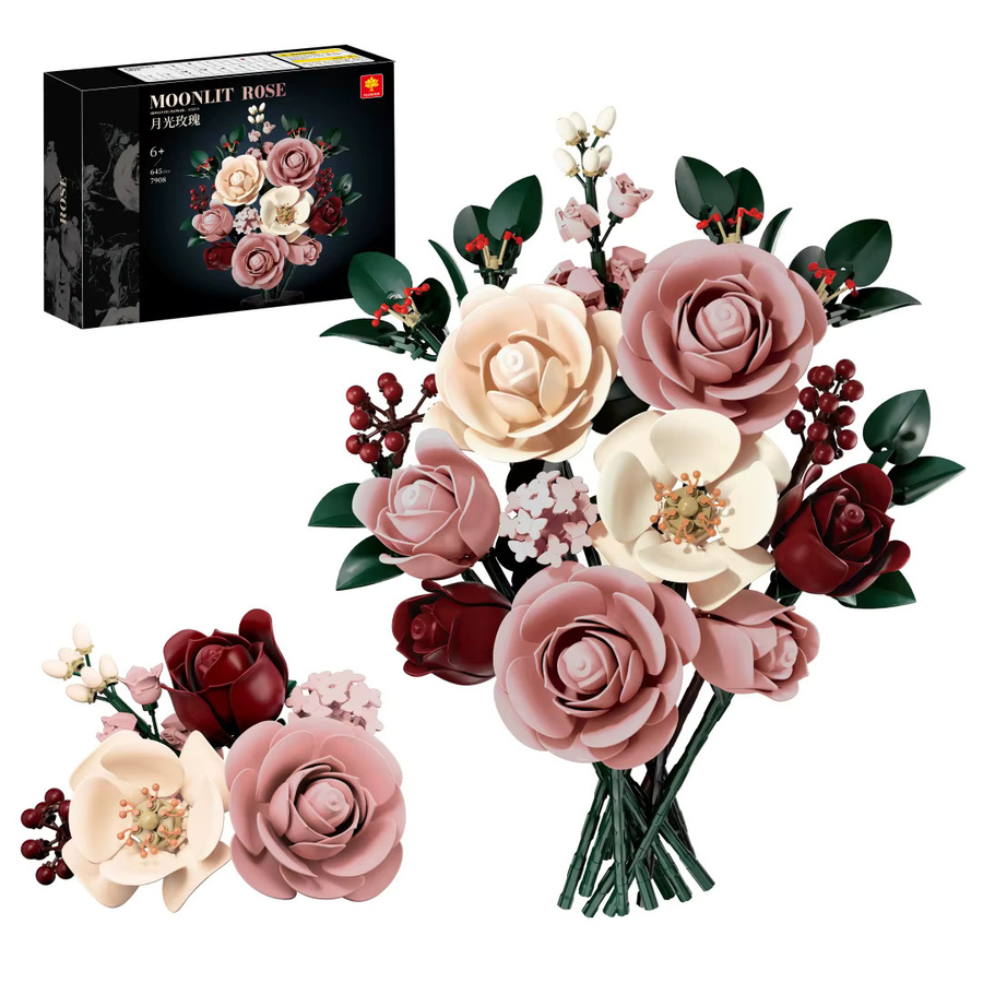ZOCO Rosa Rosenstrauß-Bausatz mit künstlichen Rosen in Pink für die Heim- und Bürodekoration - Bild 6