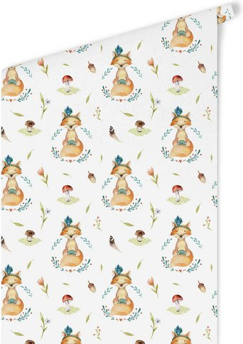 K&L Wall Art Vliestapete Kinder Indianer Fuchs und Waldtiere, mehrfarbig, matt - Bild 1