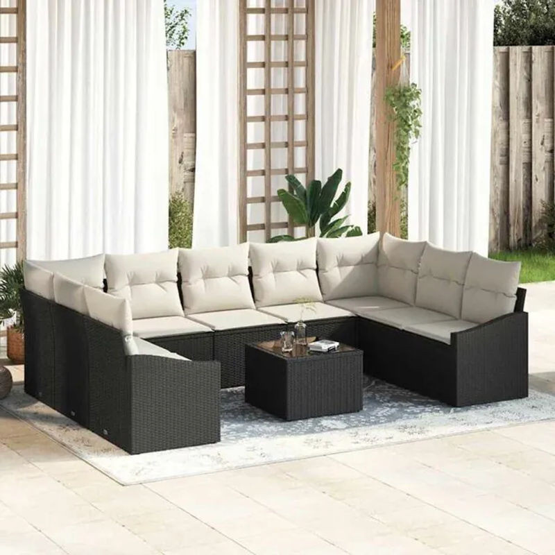 vidaXL Loungemöbel Garten-Sofa-Set aus Polyrattan in Schwarz, 10-teilig - Bild 1