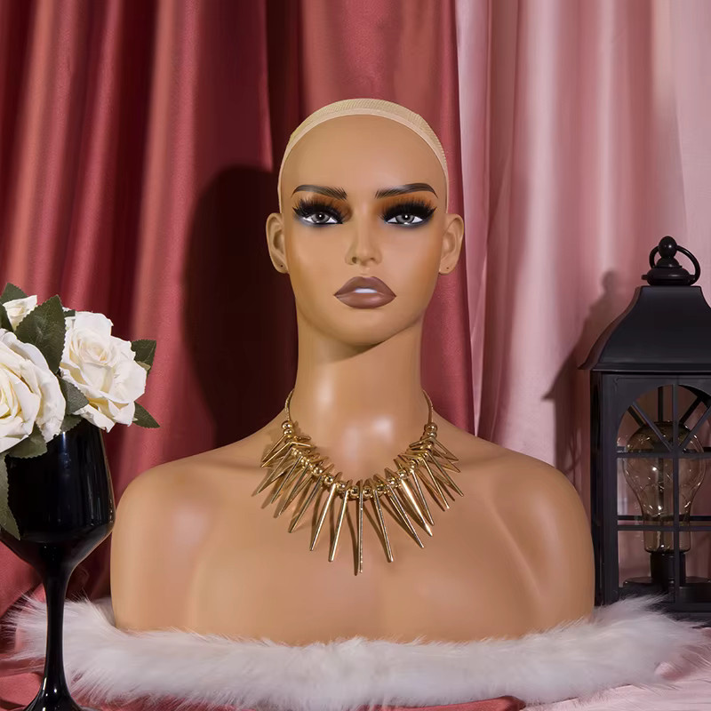 Nunify Perücke Mannequin Kopf mit Make-Up, Realistische Weibliche Puppe Kopf mit Schultern - Bild 2