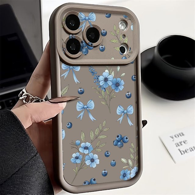 Handyhülle mit Blumen-Heidelbeer-Muster für Apple iPhone 12 bis iPhone 17 Pro Max, weiche TPU-Rückabdeckung, schwarz und mehrfarbig - Bild 1