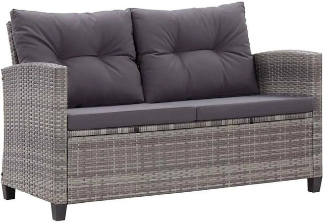 vidaXL 2-Sitzer-Gartensofa aus Poly Rattan mit Kissen in Grau, Breite: 124 cm - Bild 1