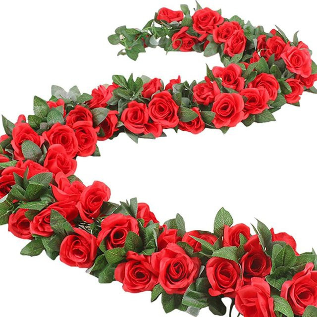 MENGHAO Künstliche Rosenblumen-Girlande in Rot und Pink für deine Hochzeits-, Garten- und Wanddekoration, Länge: 2,3 m - Bild 1