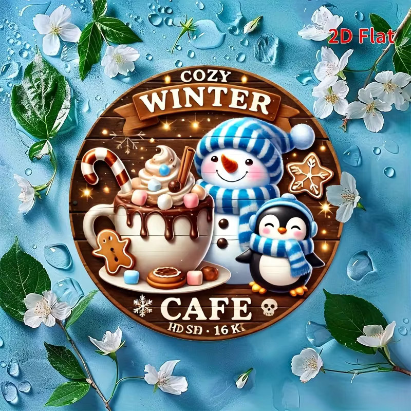 Potdemiel Wandkunstschild Winter Joyful Cafe aus Metall, rund, Mehrfarbig, Durchmesser: 20 cm - Bild 3