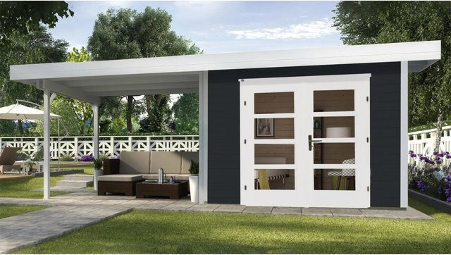 WEKA Gartenhaus 126 Plus mit Flachdach aus europäischer Fichte in Anthrazit oder Weiß, B/H/T: 590 x 249 x 314 cm - Bild 1