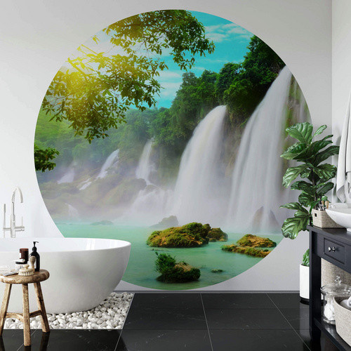 K&L Wall Art Runde Vliestapete Blaue Lagune Wasserfall, mehrfarbig, matt - Bild 2
