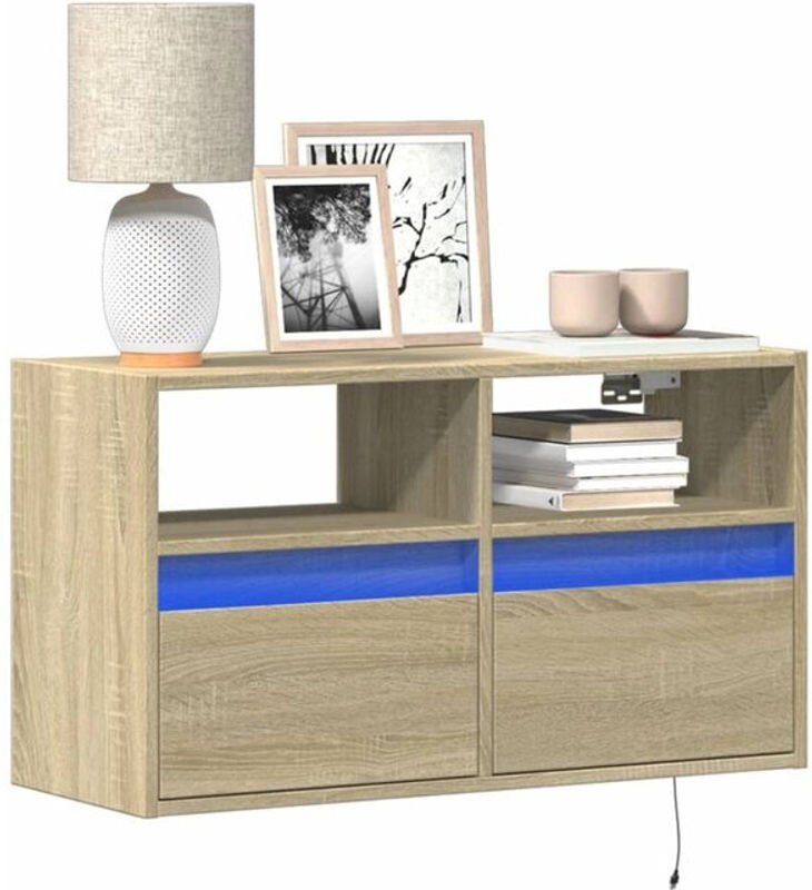 Vidaxl TV-Wandschrank mit LED-Beleuchtung in Sonoma-Eiche, Modernes Design mit Drehtüren, B/H/T: 80 x 45 x 31 cm - Bild 1