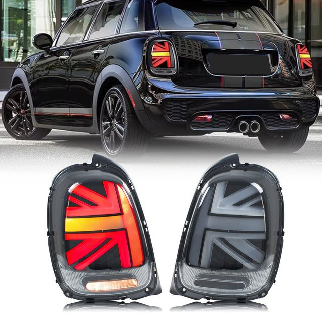 LED Rückleuchten Set für BMW Mini Cooper F55 F56 F57 2014-2017 S mit sequenziellem Blinker und getöntem Union-Jack-Design in Schwarz-Rot - Bild 1