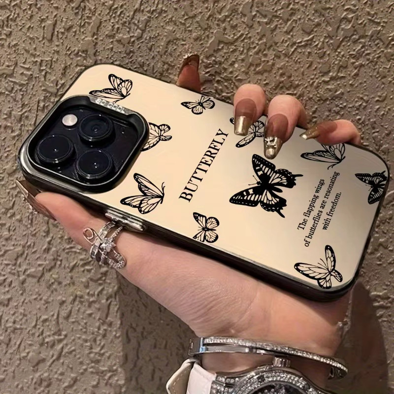 Schwarze iPhone Handyhülle mit Schmetterlingsmuster aus galvanisiertem Laser-TPU für Apple iPhone 17 16 15 14 13 12 11 Pro Max Plus Mini und andere Modelle - Bild 3