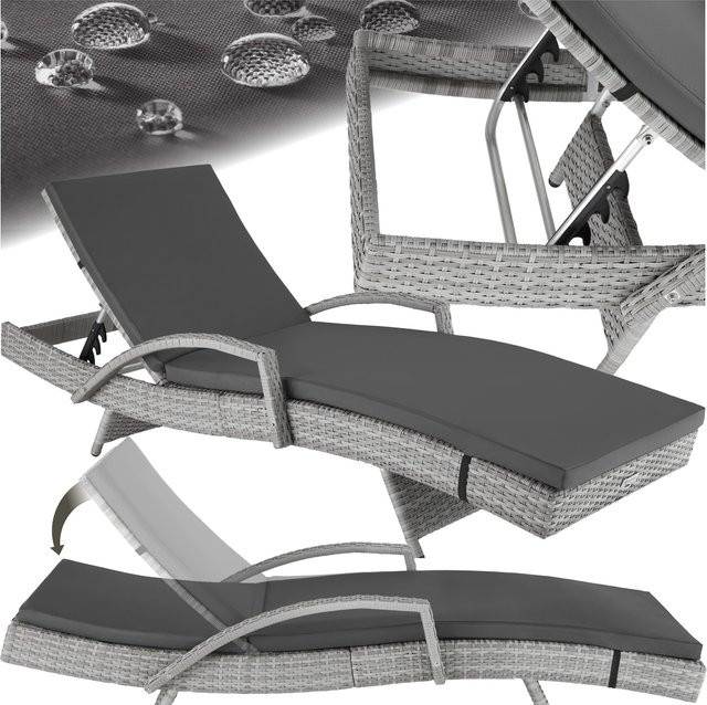 tectake Aluminium Rattan Sonnenliege mit abnehmbarer Polsterauflage, Grau, B: 190 cm, T: 71 cm, H: 34 - 74,5 cm - Bild 1