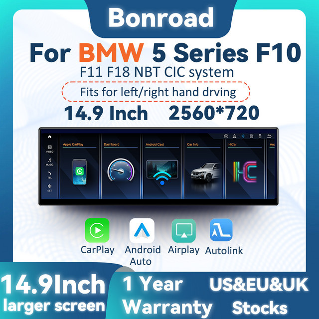 BONROAD 14,9 Zoll Touch Display für BMW 5er F10 F11 CIC NBT System mit CarPlay, Android Auto und GPS in Schwarz - Bild 1