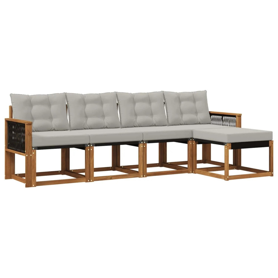 vidaXL Outdoor-Sofagarnitur aus Akazienholz mit Textilene und Kissen, Grau - Bild 2