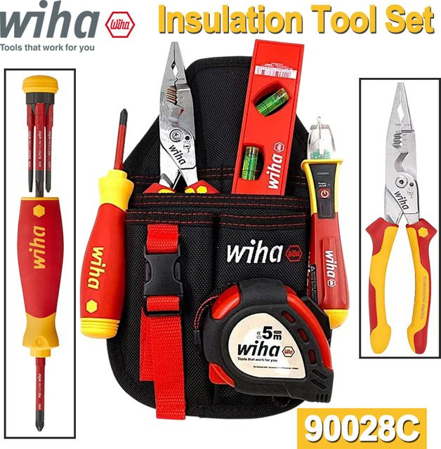 Wiha Multi-Elektriker-Isolierwerkzeug-Set 90028C in Multicolor mit Werkzeugtasche, Schraubendrehern, Abisolierzange, elektrischem Stift, Maßband und Wasserwaage - Bild 1