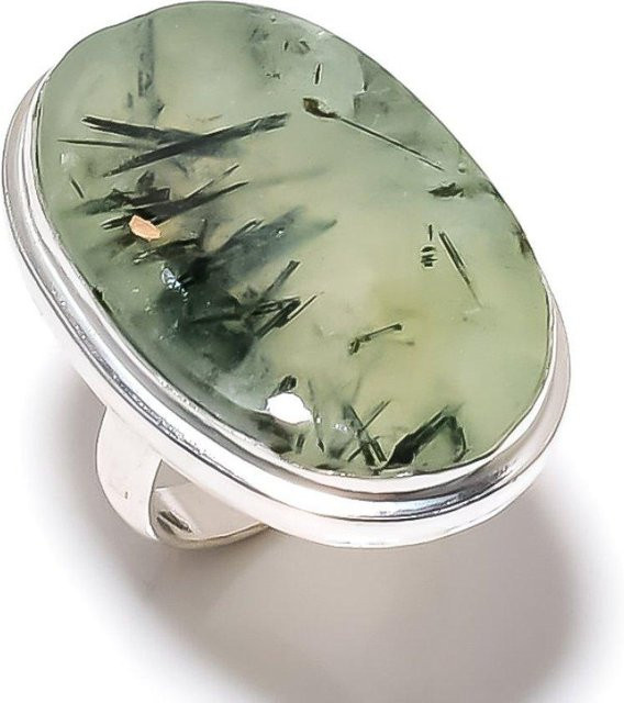 Madonnajewels Ring, Prehnit Edelstein, 925 Sterlingsilber, grau, Größe 10, Unisex - Bild 1