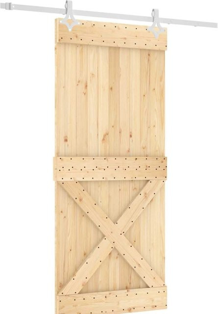 vidaXL Schiebetür aus Massivkiefer in Natur und Weiß, B: 90 cm, H: 210 cm - Bild 1