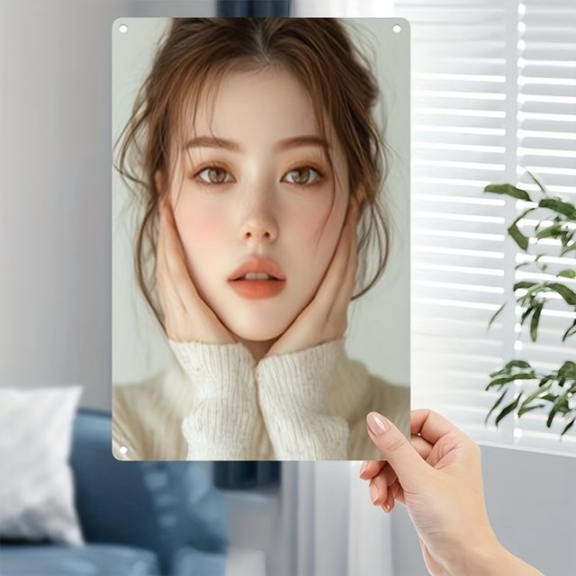 HELLOYOUNG Metall-Wandkunst im koreanischen Stil – Minimalistisches Frauenporträt als abstrakte Grafik in Mehrfarbig - Bild 1