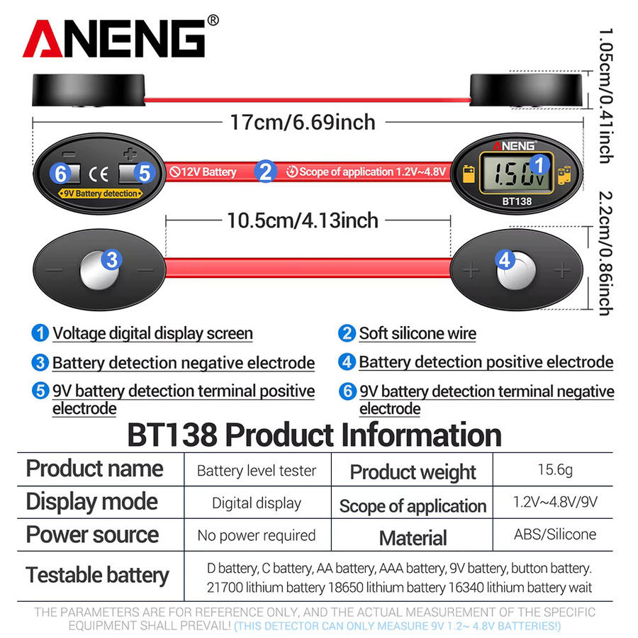 ANENG BT138 Digitaler Batterietester in Schwarz zur Kapazitätsanalyse von AAA, AA und Knopfzellen - Bild 5