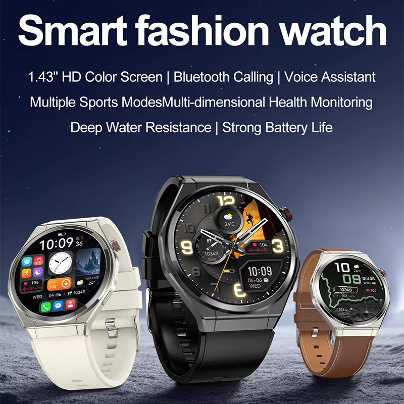 Yaocx NFC Smartwatch mit 1,43 Zoll HD-Display, Herzfrequenzmessung, Musikplayer, Sprachassistent, Bluetooth-Anruffunktion und IP67 Wasserdichtigkeit, Schwarz, Unisex - Bild 2