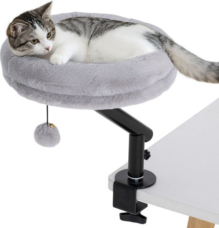 PawHut Katzen-Schreibtischbett aus Plüsch und Metall mit 360 Grad Drehung, verstellbarer Höhe und waschbarem Bezug