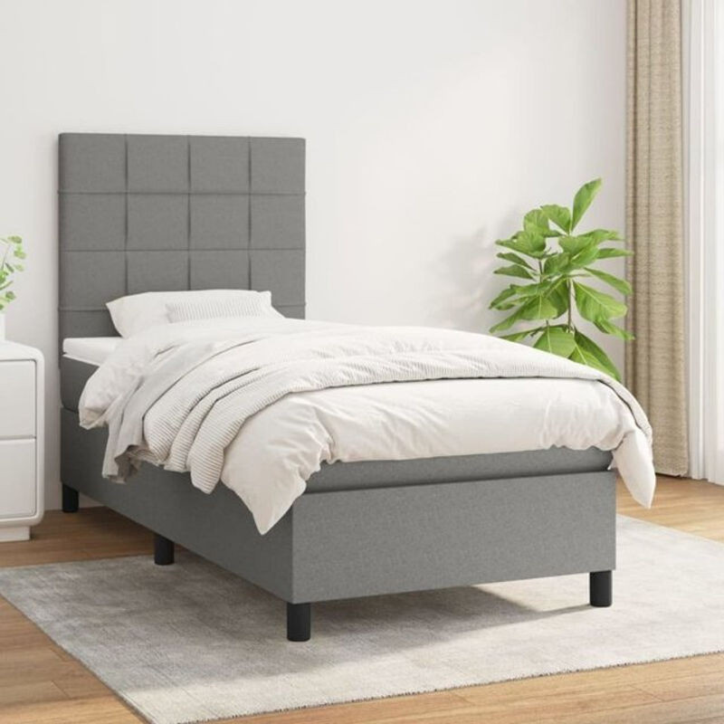 vidaxl Boxspringbett mit Matratze in Dunkelgrau aus Stoff, B/T/H: 80 x 200 x 118 cm - Bild 1
