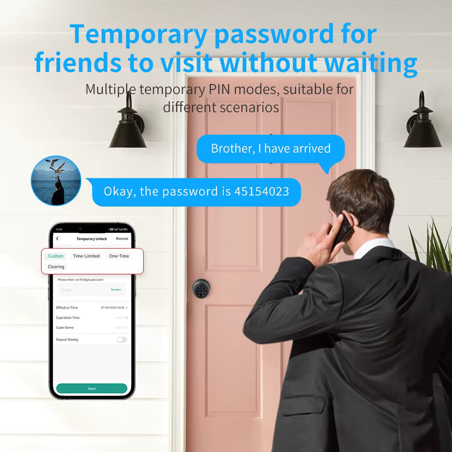 Tuya Smart Lock Digitales Elektronisches Schloss mit Fingerabdruck, Passwort und IC-Karte in Schwarz - Bild 4