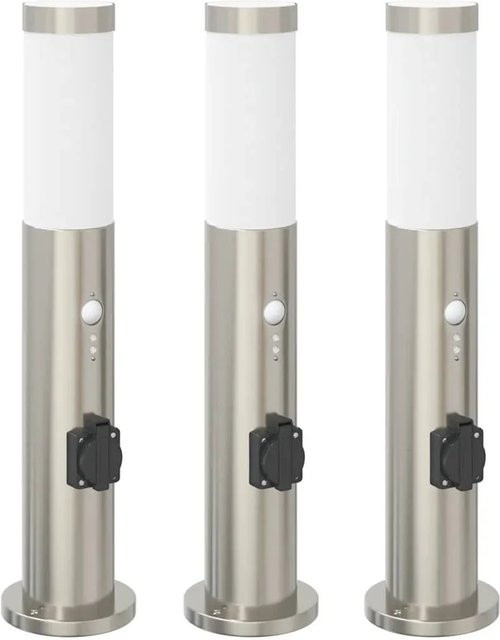 vidaXL Pollerleuchten Set 3er Pack mit Bewegungssensor und Steckdose, Edelstahl Silber, Höhe: 50 cm, IP44 - Bild 1