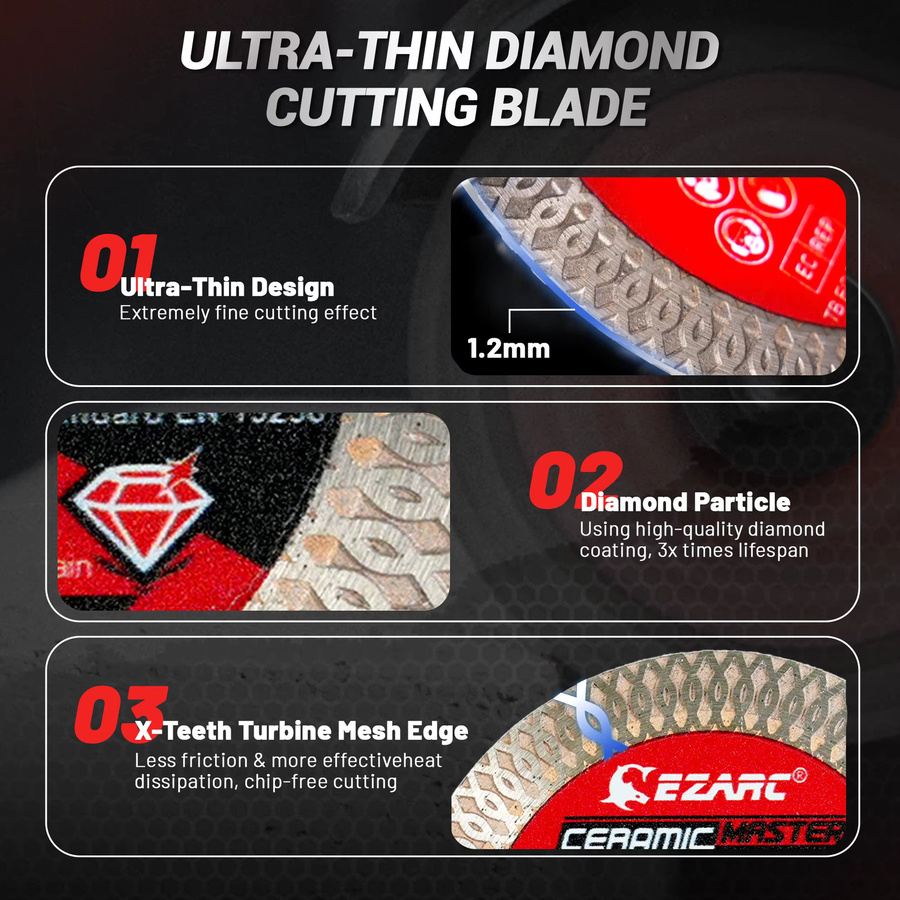 EZARC 2er-Set Diamant-Trennscheiben 76 mm für Kreissägen zum Schneiden von Porzellan, Granit, Marmor, Fliesen und Keramik in Silber - Bild 2
