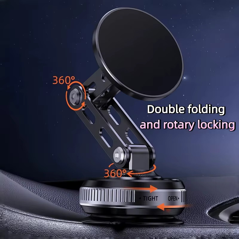 TONGDAYTECH Universeller Magnetischer Auto-Handyhalter mit Vakuum-Saugnapf, 360° Rotationshalterung und dreifach-achsiger Faltfunktion, Grau oder Schwarz - Bild 2