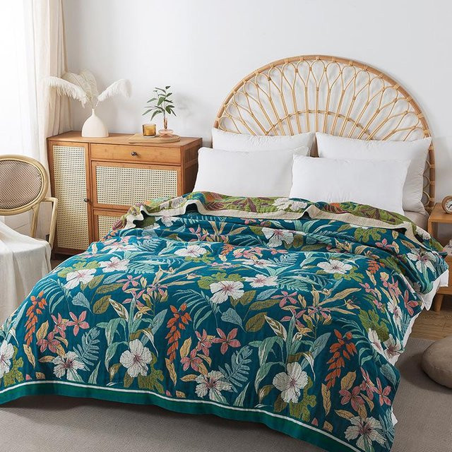 Global Finds Sommer-Decke aus Baumwoll-Musselin mit floralem Muster, Multicolour, B/B: 150 x 200 cm - Bild 1