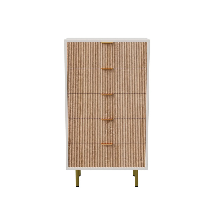 PXloue Schubladenschrank mit 5 Schubladen in Holzmaserung für Wohnzimmer, Schlafzimmer oder Büro, Farbe: Braun, B/T/H: 76,0 x 34,0 x 110,0 cm - Bild 2
