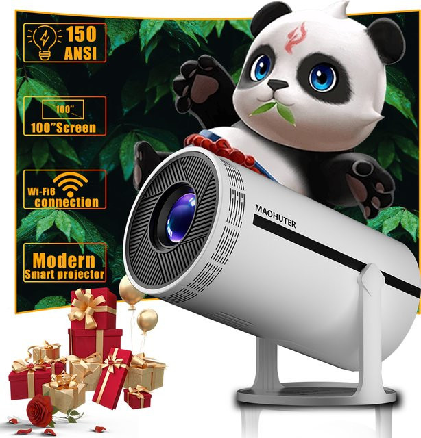 MAOHUTER Projektor HY300Pro 4K UHD mit 300 ANSI, Dual WiFi6 und Bluetooth 5.0, tragbarer Beamer in Weiß - Bild 1