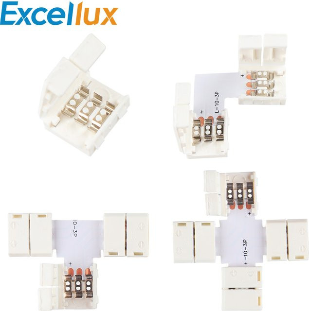 Excellux LED Streifen Stecker für WS2812B und WS2811, 3PIN Eckverbinder für rechten Winkel, Weiß, Breite: 10 mm - Bild 1