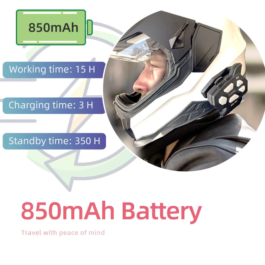 WAYXIN R9 Motorrad-Gegensprechanlage mit Bluetooth 5.0, Helm-Headset für bis zu 6 Fahrer, wasserdichtes FM-Radio, Schwarz - Bild 4