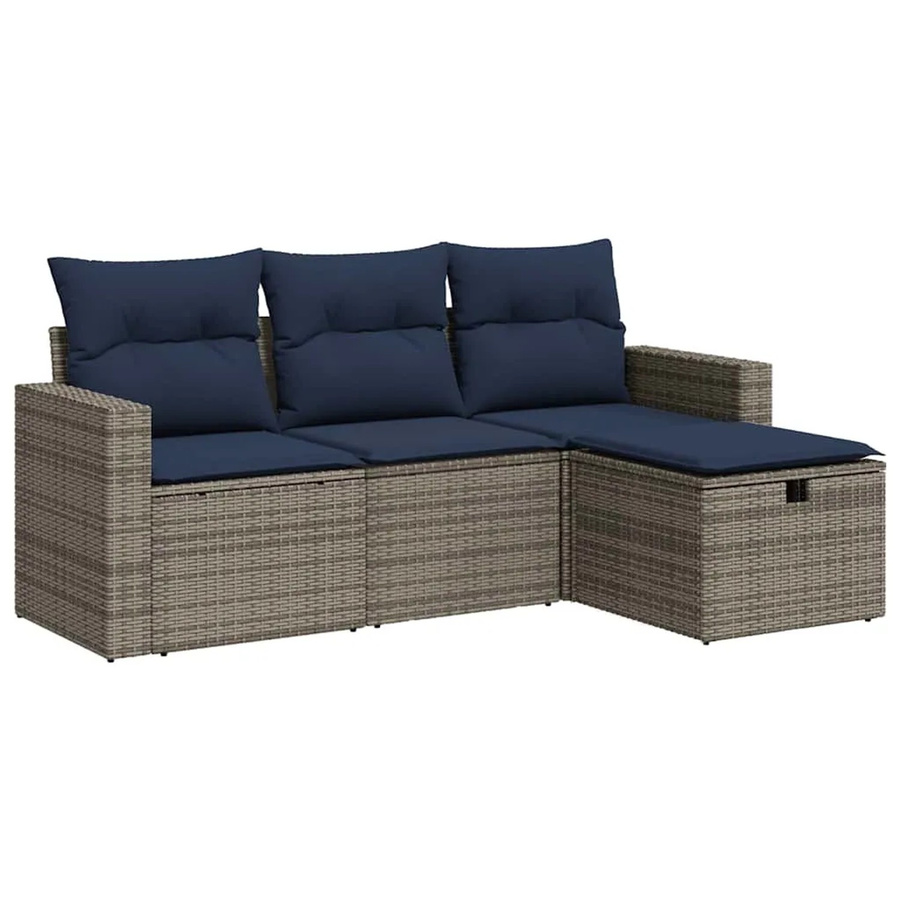 vidaXL 4-tlg. Garten-Sofagarnitur aus grauem Poly-Rattan mit Kissen und Stauraum - Bild 2