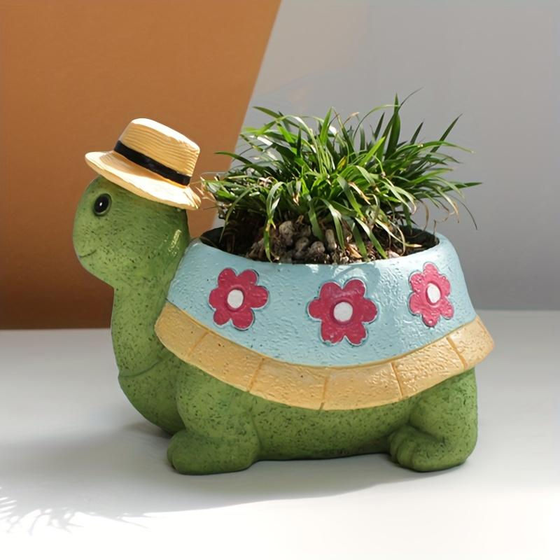 SZ-JZQ Schildkröten-Blumentopf aus Kunstharz in Grün für Sukkulenten und Dekoration - Bild 2