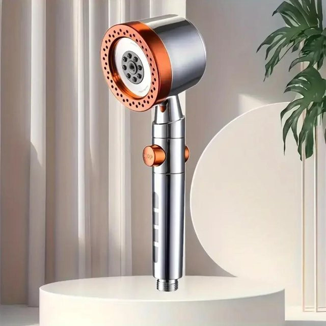 JR-Studio Wassersparende Handbrause mit 5 Modi und Ein-Knopf-Stopp in Orange und Silber - Bild 1