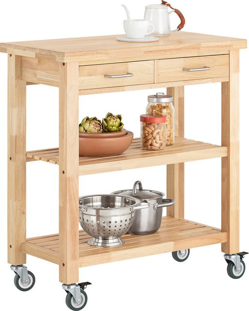 SoBuy FKW24-N Servierwagen aus Gummiholz in Braun, Rollwagen und Küchenregal mit Rollen, B/T/H: 80 x 40 x 90 cm - Bild 1
