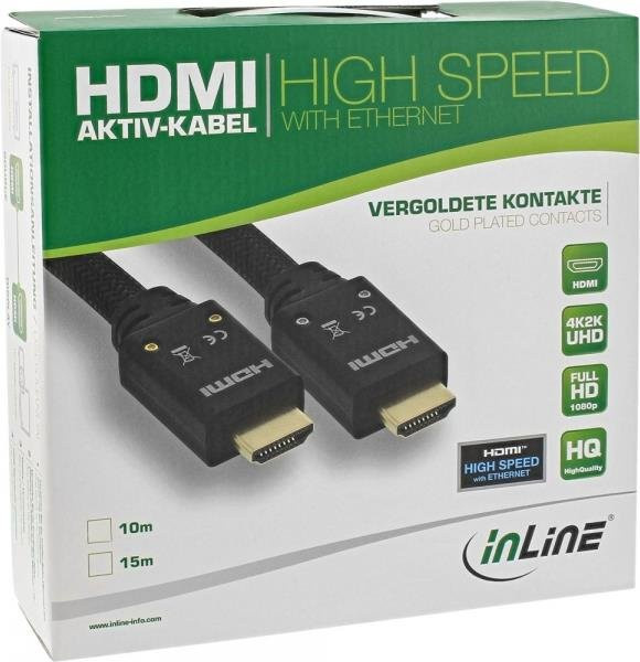 InLine HDMI High Speed Kabel mit Ethernet, 4K2K, Stecker zu Stecker, schwarz/gold, 10 m - Bild 1