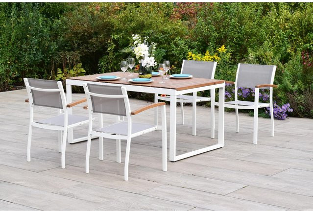 Merxx Gartenmöbel-Diningset Naxos 5-tlg. aus Aluminium und Akazienholz in Weiss mit ausziehbarem Tisch für 4 Sitzplätze - Bild 3