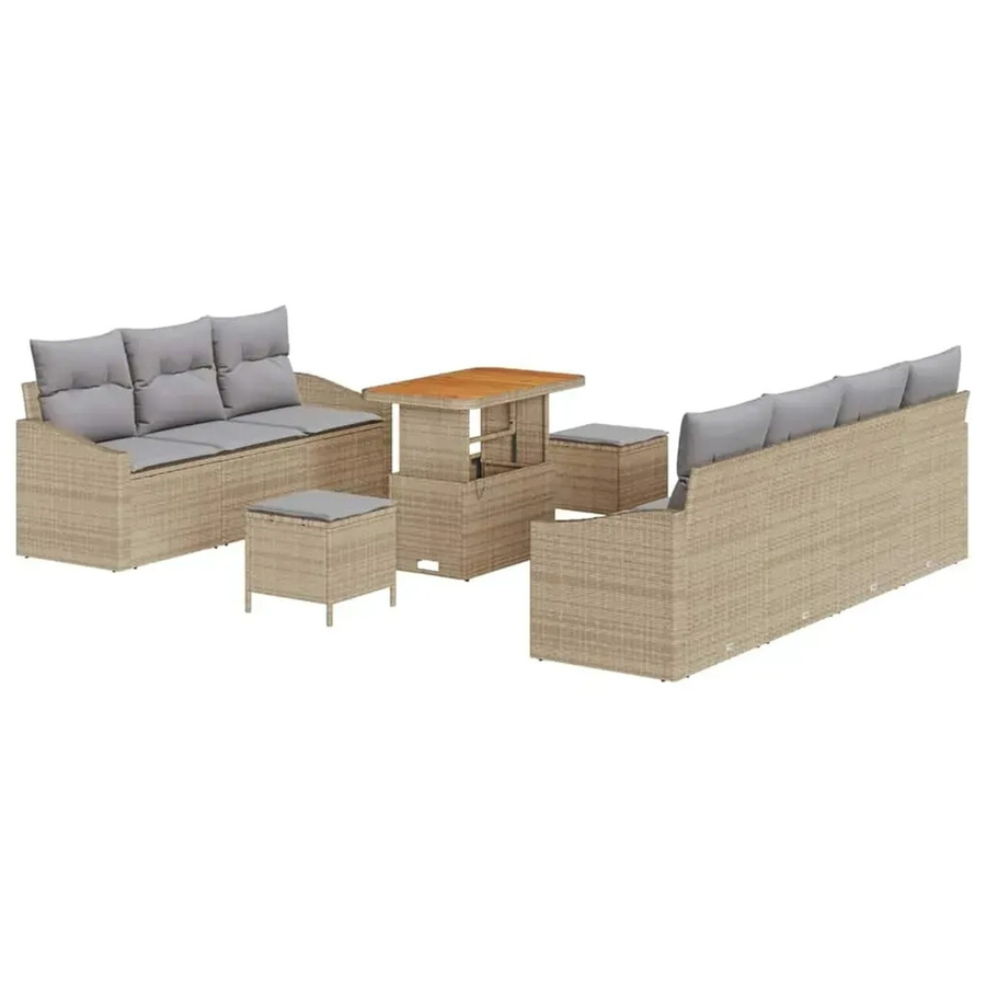 vidaXL Garten-Sofa-Set aus Poly-Rattan mit Kissen, 10-teilig, Beige - Bild 2