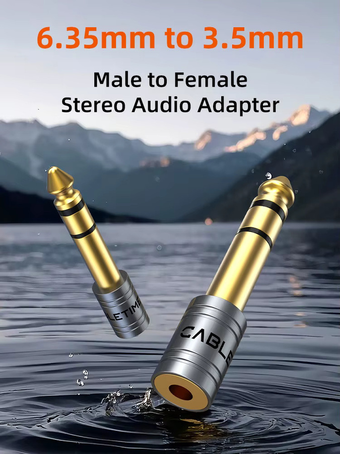 CABLETIME Audio-Adapter 6,35 mm Klinke auf 3,5 mm Mikrofon-Audiostecker in Gold für Verstärker, Lautsprecher und AUX-Kabel - Bild 5