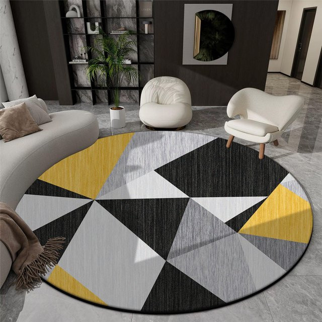 Karpetti Geometrischer Rundteppich in Gelb, Weicher Plüschteppich für Wohnzimmer und Schlafzimmer, Rutschfest und Waschbar, Durchmesser: 140 cm - Bild 1