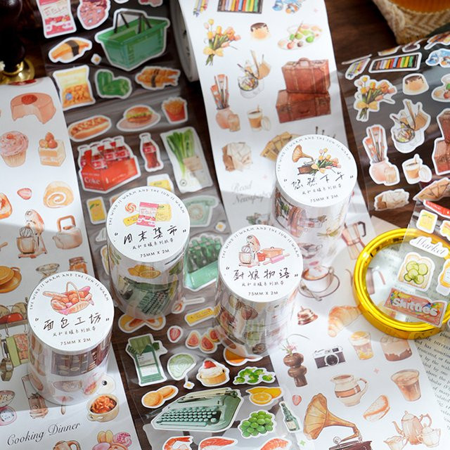 4 Rollen Washi Tape im Retro-Stil mit Kupferstich-Motiv, dekoratives Klebeband für Scrapbooking und DIY-Dekoration, rot und mehrfarbig - Bild 1