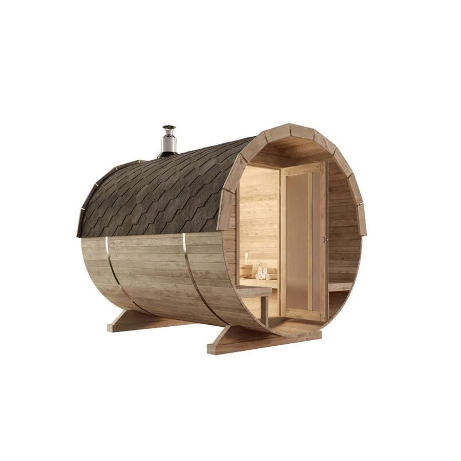 Finntherm Fasssauna Carrie aus Thermoholz in Braun mit Durchmesser: 215 cm und Tiefe: 280 cm - Bild 2