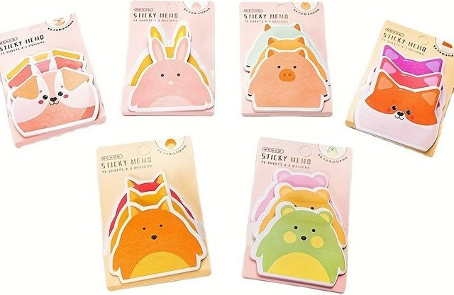 SZ-Damai Haftnotizen im 6er-Pack mit Cartoon-Tier-Motiven, 270 Blatt, beige und mehrfarbig - Bild 1