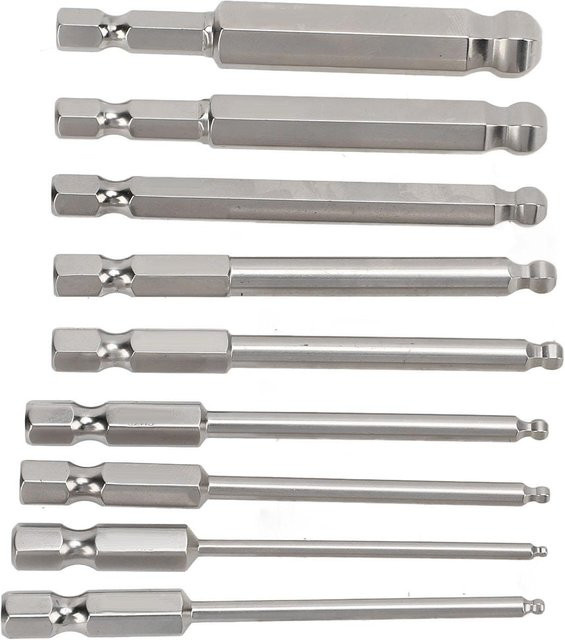 TOMTOP JMS 9-teiliges magnetisches Schraubendreherbit-Set mit Kugelkopf, 75 mm Länge, 1/4 Zoll Sechskantschaft, Farbe Silber - Bild 1