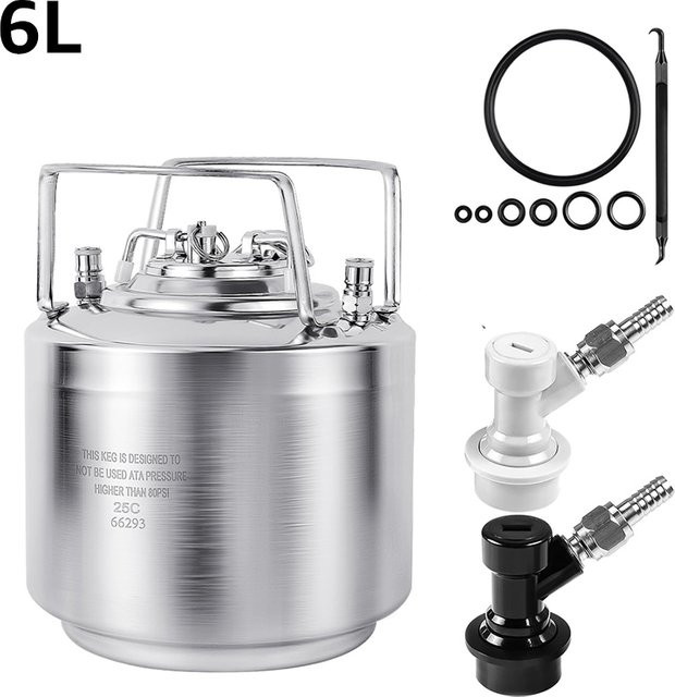 ELECQUEEN Cornelius Keg aus Edelstahl in Silber, 6 Liter Fassbier-Keg mit Ball-Lock-Verbindung für Heimbrauer - Bild 1
